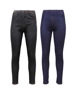 Ladies Women' Stretchy Denim Look Skinny Jeggings Leggings Plus Size 8-26 UK New - Picture 1 of 5