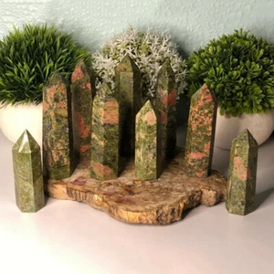 Natural Unakite Obelisk Tower Quartz Crystal Point Reiki Healing Stone Polished - Picture 1 of 12