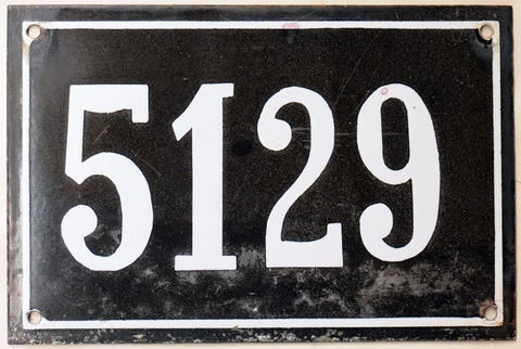 Large old black French house number 5129 door wall gate plate enamel metal sign Cover