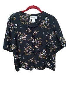 Blusa Briggs New York Negra Floral Abotonada Talla 14 Elegante - Imagen 1 de 5