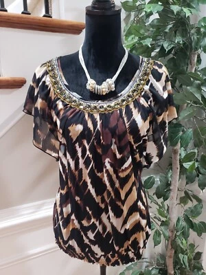 Blusa Top Alfani Mujer Estampado Multi Animal 100% Nylon Manga Corta Cuello Redondo XL Foto 1 de 4