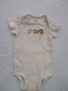 Cream Beige Stripe w 3 Applique Animals Carters 6 months One Piece Romper - Picture 1 of 5