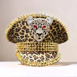 2024 New Hot Festval Captain Hat  Polyester Leopard Head Leopard Print Army Cap - Picture 1 of 5