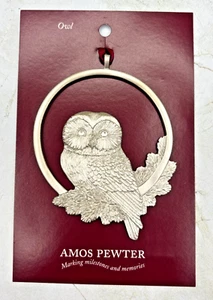 Ornamento gufo saggio Amos peltro Nuova Scozia NOS 2013 fatto a mano firmato - Foto 1 di 7