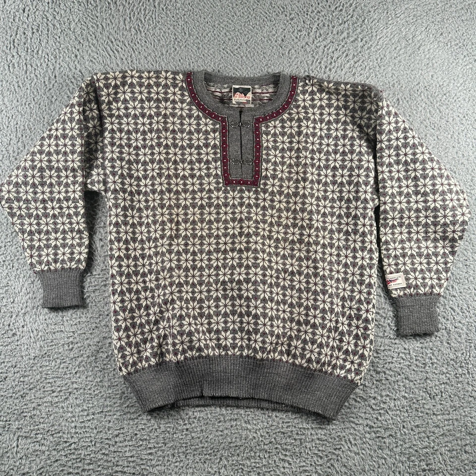 Vtg Dale of Norway Sweater Sz M Geometric Wool Knit Cardigan Metal Clasp Flaw - Image 1 of 4