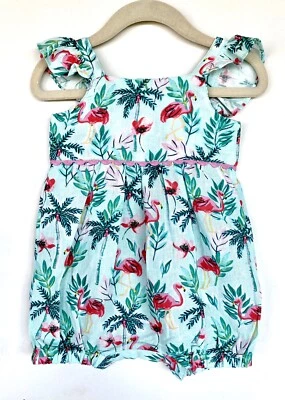 Monsoon London Flamingo Linen Blend Romper 3-6M Ric Rac Price $35 - Image 1 of 4
