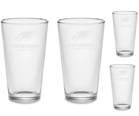 Set of 4 - Philadelphia Eagles Super Bowl 52 Champions Pint Beer Glasses Tumbler Cover
