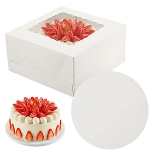 2 Sets Cake Boxes 10x10x5 Inch with Boards White Bakery Boxes with Window - Picture 1 of 6
