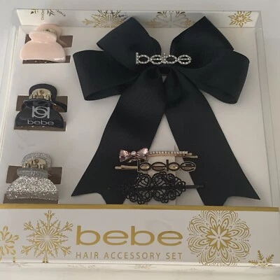 Acessório de cabelo bebe raro 7 peças conjunto de presente em prata rosa preto laço e clipes novo - Imagem 1 de 4