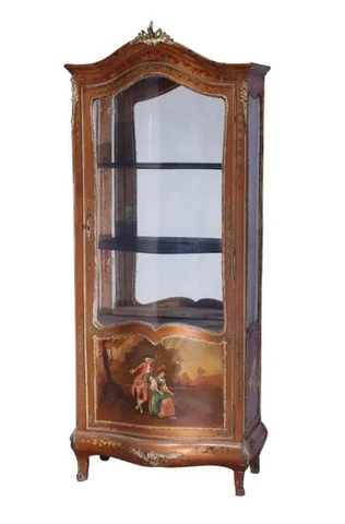 ANTIQUE VICTORIAN VERNIS MARTIN STYLE FRENCH PAINT DECORATED CURIO CHINA CABINET Cover