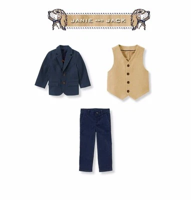 Janie and Jack Boys Colección "Countryside Classic" Juego de 3 Piezas Nuevo con Etiquetas Talla 6 Foto 1 de 4