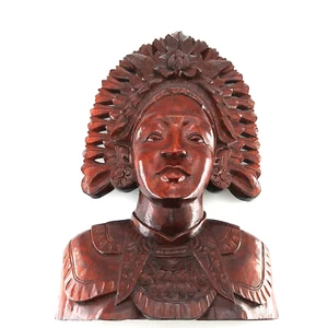 Busto de madera detallado balinés Bali tallado a mano 14" isla nativa tribal hembra de colección - Imagen 1 de 13
