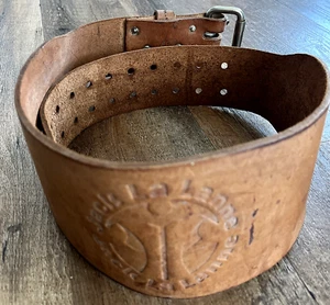 VTG Jack LaLanne Leather Weight Belt Power Lifting Brown 2 Prong SZ L 45” - Picture 1 of 9