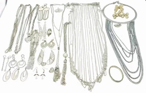 Lot of Necklaces Chain Hearts Silver Toned Rhinestones Chunky Bling Sparkly Ring - Picture 1 of 14