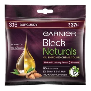 Garnier Black Natural cream 3.16 Natural Burgundy Hair Colour Cream (Pack of 8) - Picture 1 of 5