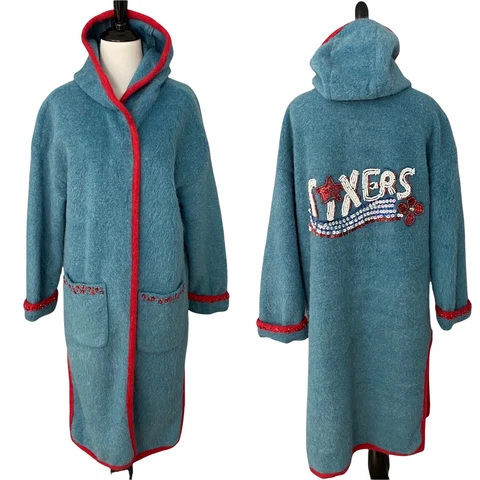 NBA Women's Philadelphia Seventy Sixers 76ers Wool Long Cardigan Duster Jacket Cover