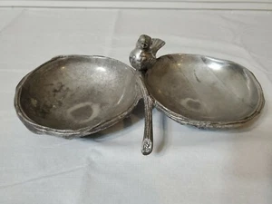 Mariposa Bird & Branch Double Bowl Serving Dish Needs Polishing - Picture 1 of 5