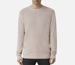Allsaints Men's Beige Stein Open Weave Crew Neck Ramskull Sweater Sz L - Picture 1 of 6
