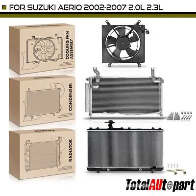 Kit de radiador y condensador de CA y ventilador de refrigeración para Suzuki Aerio 02-07 L4 2,0 L 2,3 L Foto 1 de 4