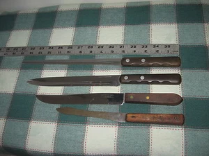 4 cuchillos de corte tallados vintage carbono KA-Bar Better Homes Ontario nogal - Imagen 1 de 9