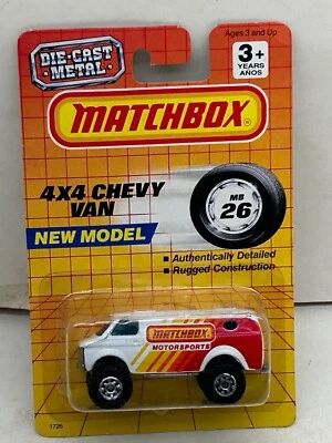 1990 MATCHBOX SUPERFAST MB26 4X4 CHEVY VAN MOTORSPORTS GREY BASE NEW ON CARD - Image 1 of 4