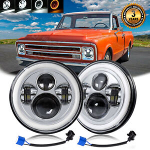 Pair 7" Inch Round LED Headlights Halo Angel Eyes DRL for Chevy Camaro C10 C20