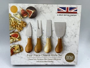 New Taylor’s Eye Witness British Company Four Piece Cheese Knife Set Acacia Wood - Picture 1 of 4