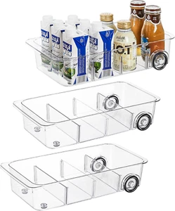 3 Pack Fridge Organizer on Wheels,Roll Out Refrigerator Organizers and Storage,, - Picture 1 of 12