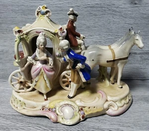 Antique Grafenthal German Porcelain Figurine, Horses Drawn Carriage With Couple - Picture 1 of 23