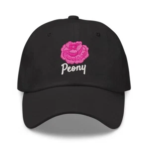 Peonía Peonías Flor Bordada Negro Algodón Gorra Sombrero, Día de la Madre Regalo Gorra Sombrero - Imagen 1 de 2