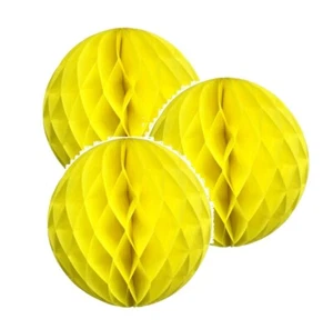 3x Yellow 4" HoneyComb Round Tissue Paper Lantern Balls Pom Poms Wedding Decor - Picture 1 of 11