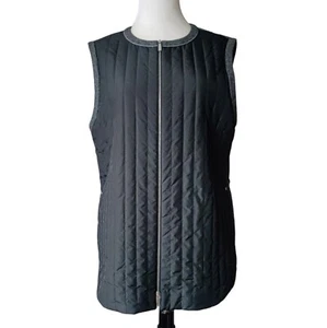 LAFAYETTE 148 NEW YORK Quilted Vest Sz M Wool Cashmere Full Zip Black Gray Women - Picture 1 of 5