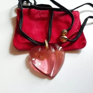Baccarat Crystal Pendant Heart Clear Pink Necklace Choker Used - Picture 1 of 5