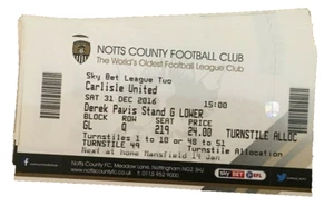 NOTTS COUNTY V CARLISLE UNITED  - MATCH TICKET - 31/12/2016 - Picture 1 of 1