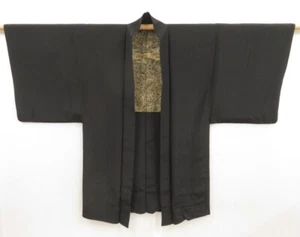 5218T09z510 Vintage Japanese Kimono Silk HAORI Black - Picture 1 of 5