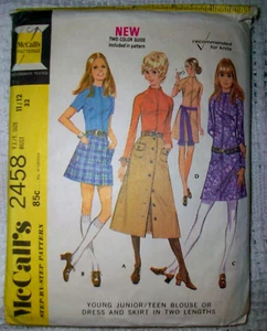 MCCALLS Vintage 70s Pattern 2458 Junior Dress Blouse & Boot or Mini Skirt 11/12 - Picture 1 of 2