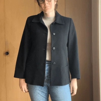 Chaqueta Abrigo Old Money Timeless Negra Peso Medio Lana Abotonada Talla L Foto 1 de 4