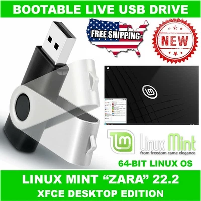 Linux Mint 22.2 XFCE "Zara" 64bit Bootable/Live OS USB Drive - Try Linux - Image 1 of 2