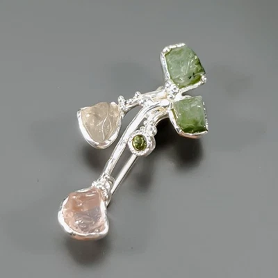 Broche de turmalina natural de diseño único de plata de ley 925/NB29618 Foto 1 de 4