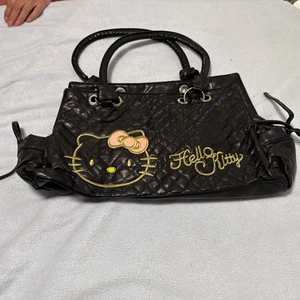 „Hello Kitty“Shopper, Handtasche, schwarz, gesteppt mit Katzenlogo, Vintage - Bild 1 von 4