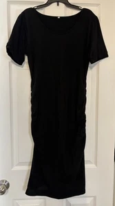 Maternity Black Side Ruched Short Sleeve Midi T-Shirt Dress Womens M - Picture 1 of 1