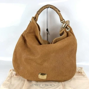 JIMMY CHOO SKY Bolso de Hombro Hobo de Cuero Repujado Marrón Bolso de Mano Usado Italia - Imagen 1 de 9