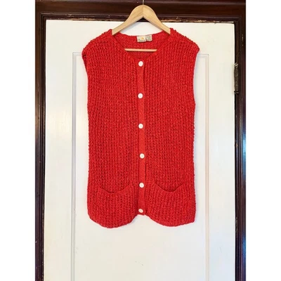 Liz Claiborne Vintage Rojo Lino/Algodón Grueso Tejido Suéter Chaleco/Tanque-Mediano Foto 1 de 4