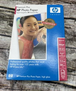 HP Premium Plus High Gloss Photo Paper - 60 Sheets 4x6 New Open Box - Picture 1 of 3