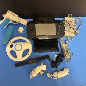 Nintendo Wii U Black Console Bundle Lot 32GB Controllers Tested Working Read***