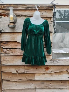 Sugar & Jade Girls Green Velvet Long Sleeve Mini Dress Size 14 – Holiday Party - Picture 1 of 5
