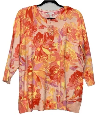 Suéter Cárdigan Floral Acuarela Viva Isaac Mizrahi XL Ligero Preppy Nuevo sin Etiquetas Foto 1 de 4