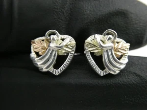 Coleman Co Black Hills Gold 12k and Sterling Silver Angel Hearts Stud Earrings - Picture 1 of 10