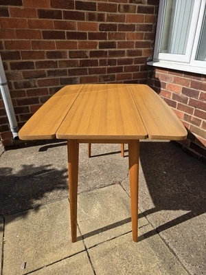 Vintage Mid Century Drop Leaf Kitchen Dining Table Beach Formica Wood Effect - Image 1 of 4