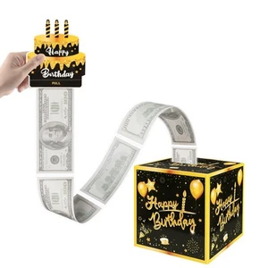 Pinsit Birthday Money Box for Cash Gift Pull, Happy Birthday Money Box Explos... - Picture 1 of 7